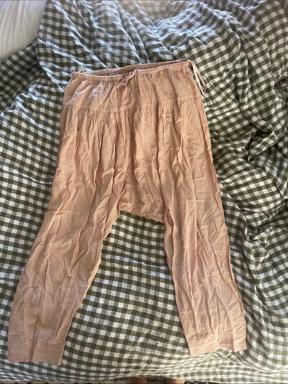 Kids Peach Drawstring Harem Joggers - Lightweight Casual Bottoms